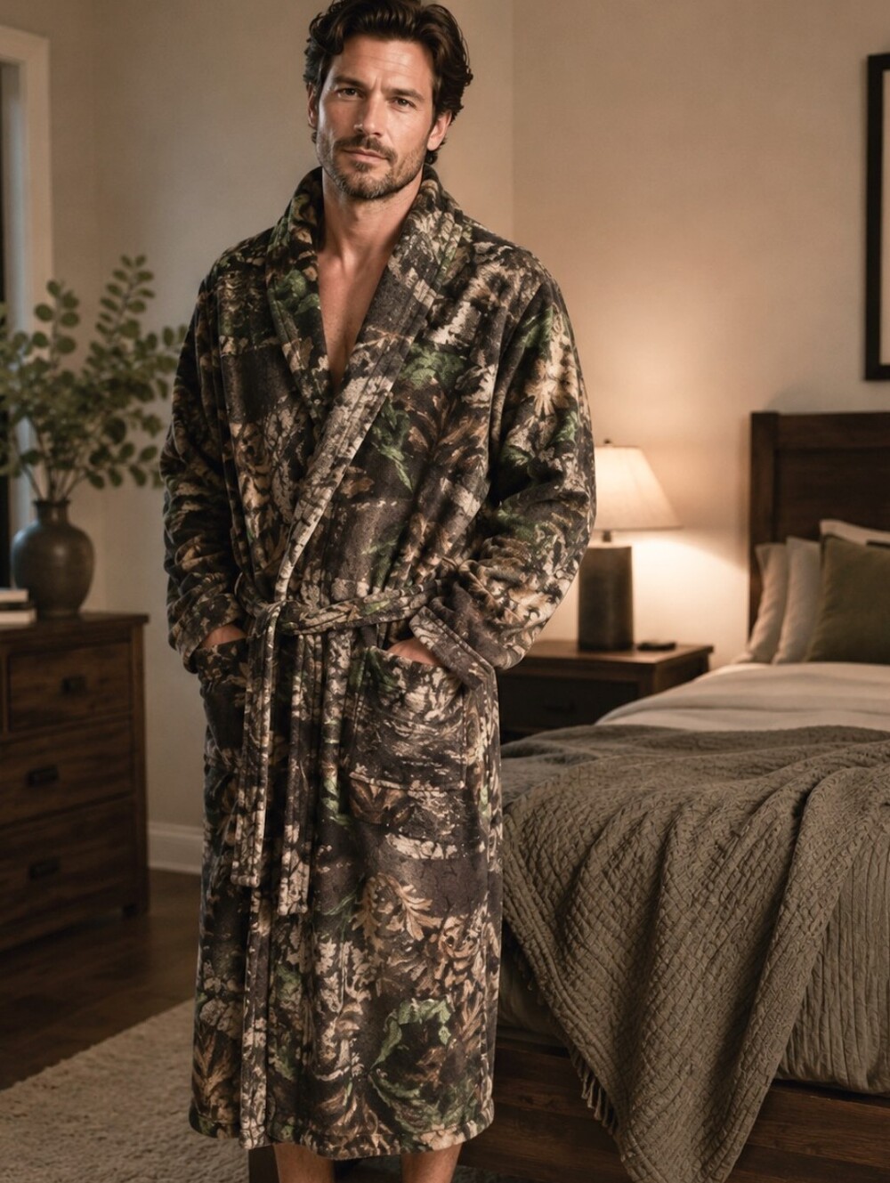 Pem America Inc. Men's Camouflage Patterned Fleece Robe. Large/XLarge.